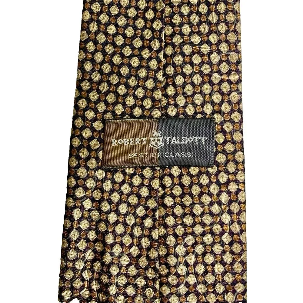 ROBERT TALBOTT Best Of Class Men's Silk Tie - Gold Tan Grey Geometric 57.5